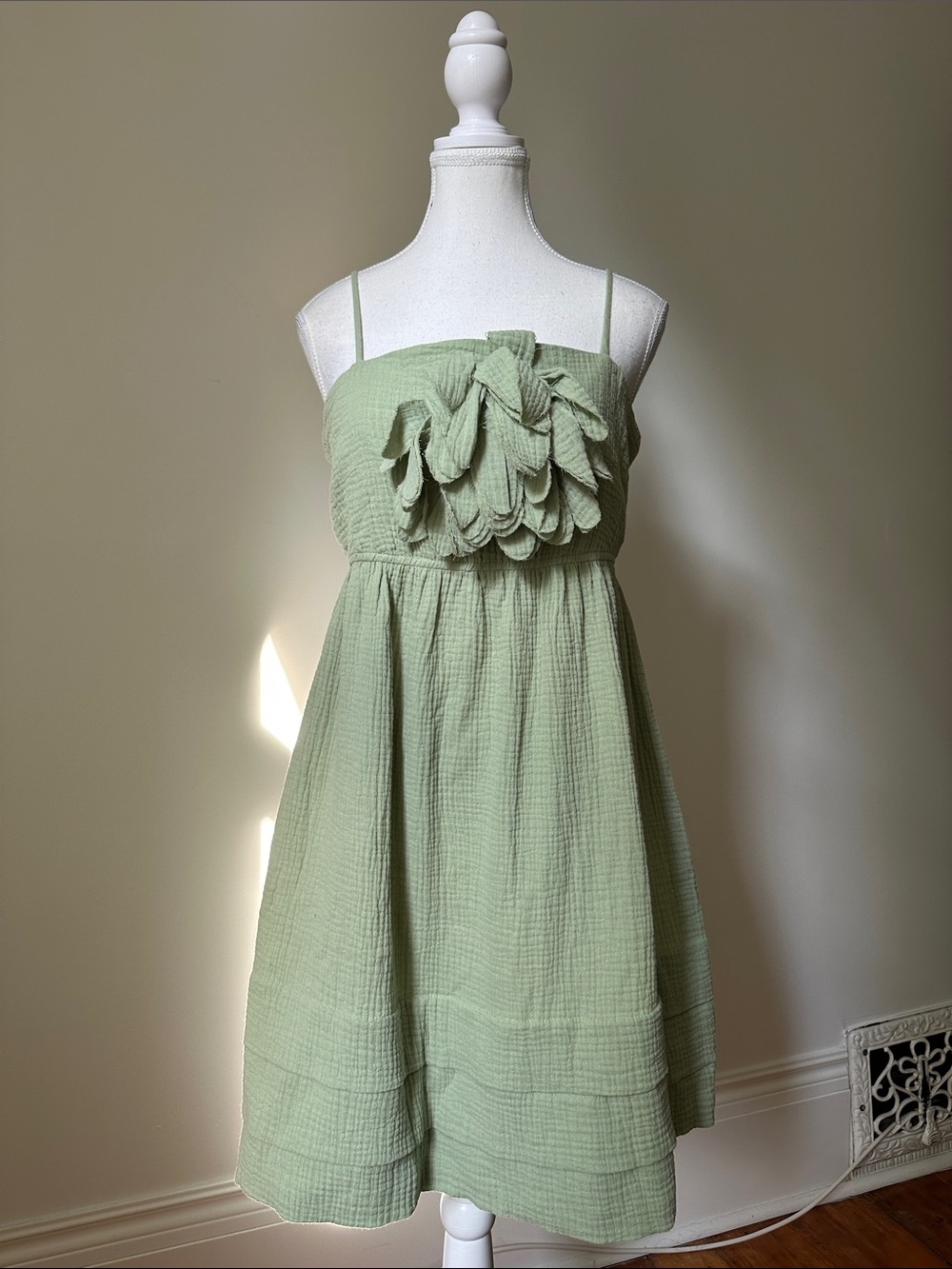 NWT SARAH HANN Anthro Green Floral Decal‎ Preppy Boho Feminine Mini Dress Small
